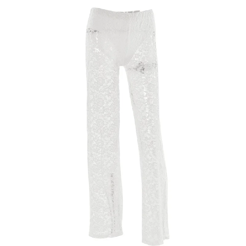 Lace high rise solid patchwork straight leg pant Comfortable Pleated Pants