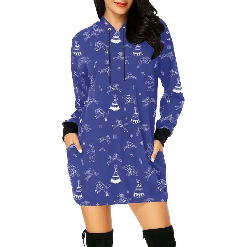 Ledger Dabbles Blue Hoodie Dress Hoodie with Patch Decorative Personalized