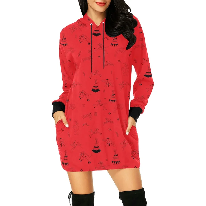 Ledger Dabbles Red Hoodie Dress Hoodie with Fur Luxurious Winter