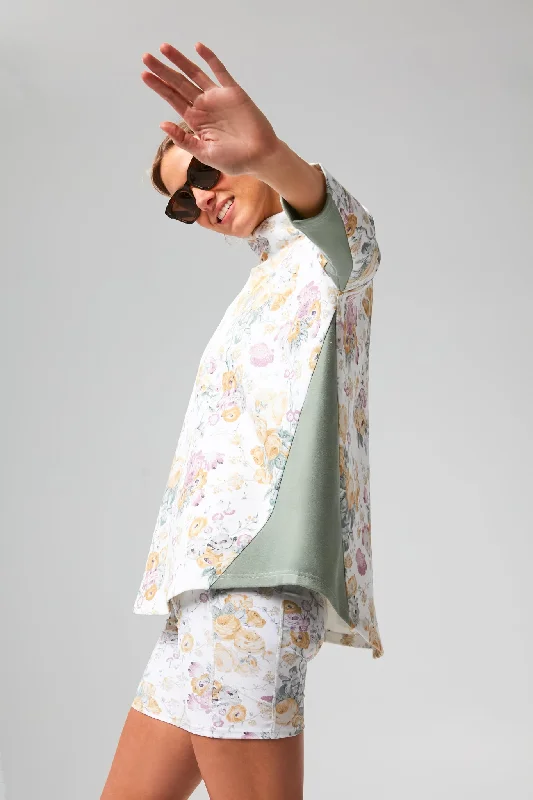 Meadow Green Chintz Ally Swing Sweatshirt Hoodie with Metallic Shiny Futuristic