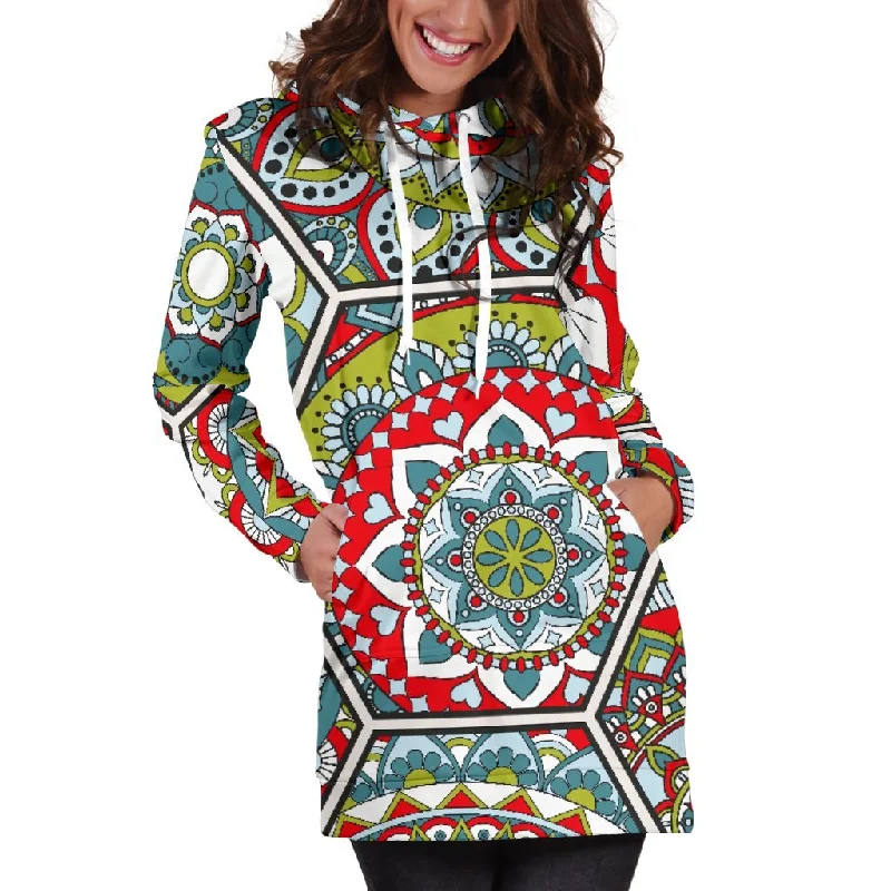 Oriental Mandala Bohemian Pattern Print Pullover Hoodie Dress Hoodie Jacket Zipper Layering