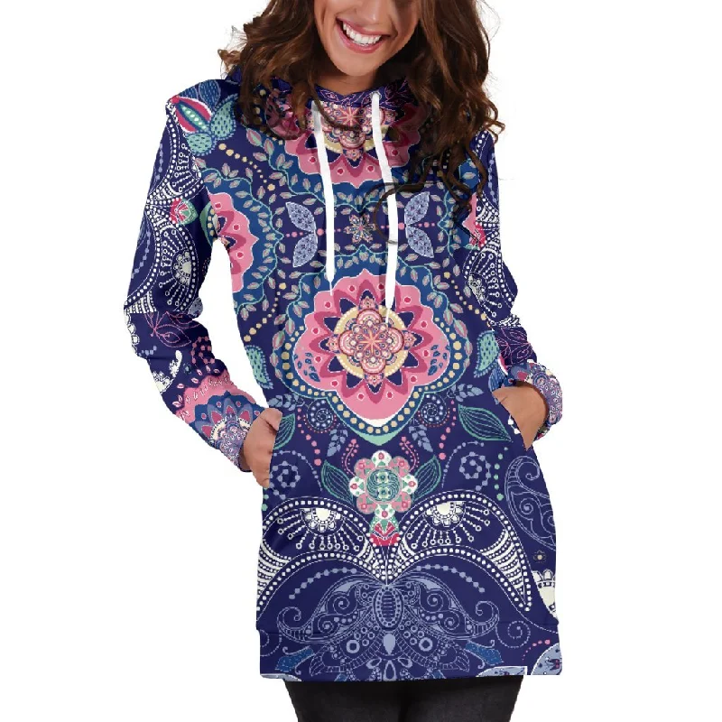 Ornamental Paisley Mandala Print Pullover Hoodie Dress Hoodie Sweatshirt Pullover