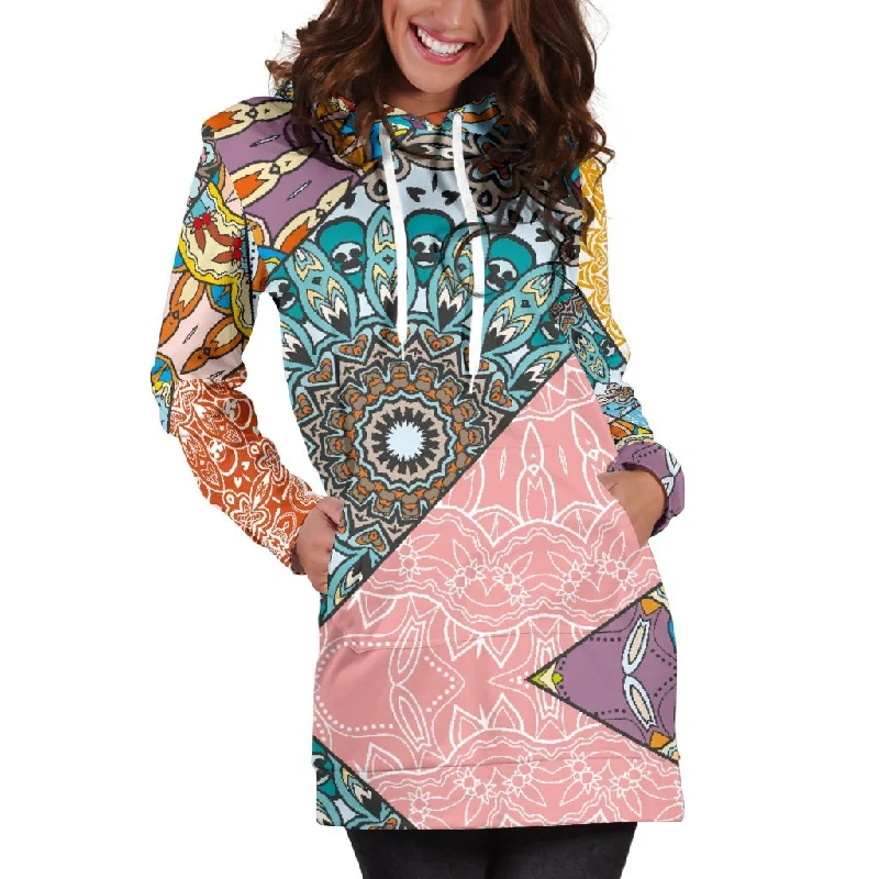 Patchwork Mandala Bohemian Pattern Print Pullover Hoodie Dress Hoodie Sweatshirt Pullover