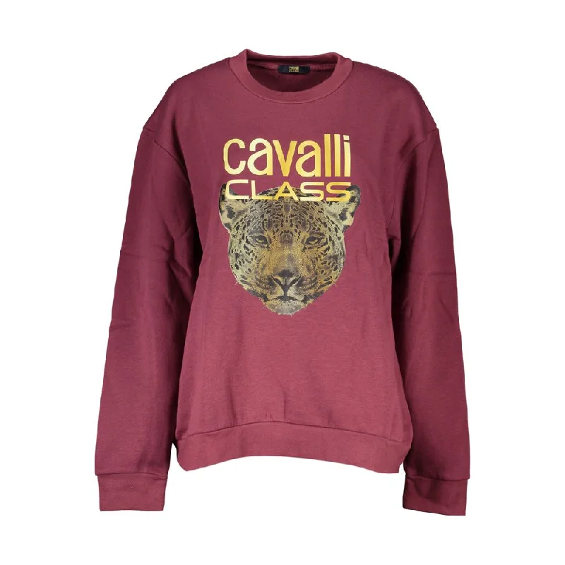Purple Fleece Crew Neck Sweatshirt with Logo Print Hoodie with Full-Zip Functional Layering