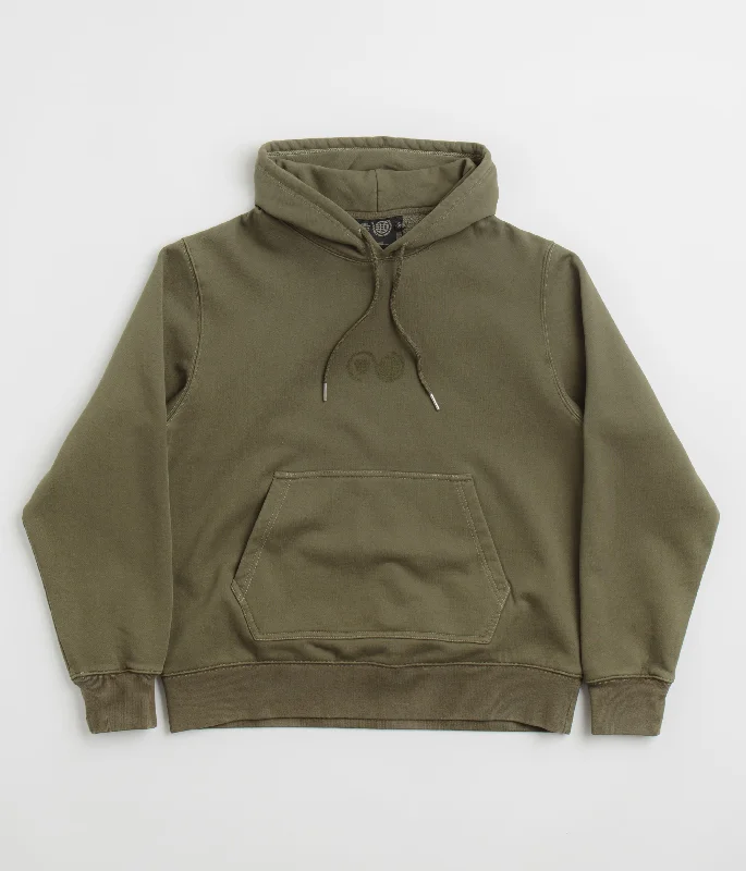 Purple Mountain Observatory Garment Dye Hoodie - Khaki Hoodie with Mock Neck Collared Structured