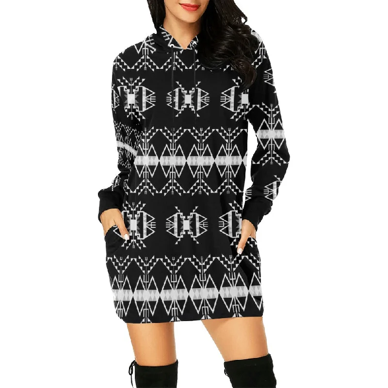 Sacred Trust Black Hoodie Dress Hoodie with Hem Raw Edge Edgy Unfinished