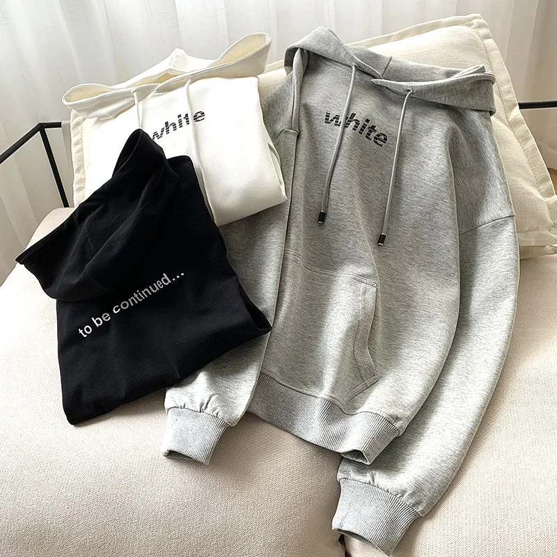 Simple long sleeve hoodie  272 Hoodie with Hem Elastic Stretchable Comfortable