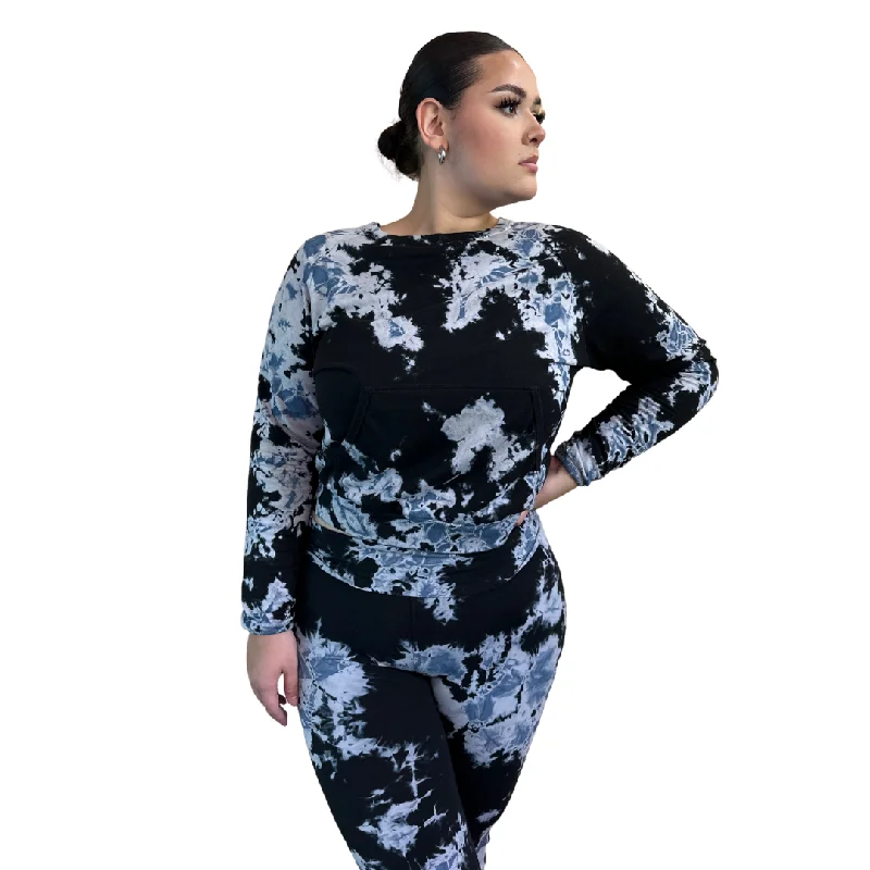 Tie Dye Raglan Pullover Sweatshirt Hoodie with Bell Sleeves Flared Feminine