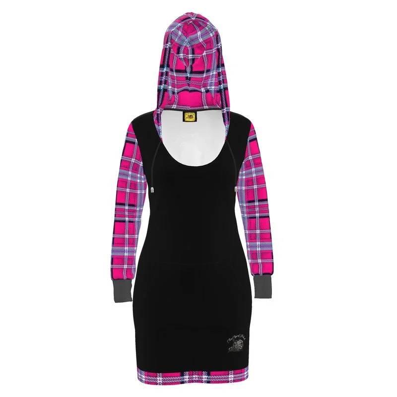 TRP Twisted Patterns 06: Digital Plaid 01-04A Designer Hoodie Dress Hoodie with Tied Waist Feminine Flattering