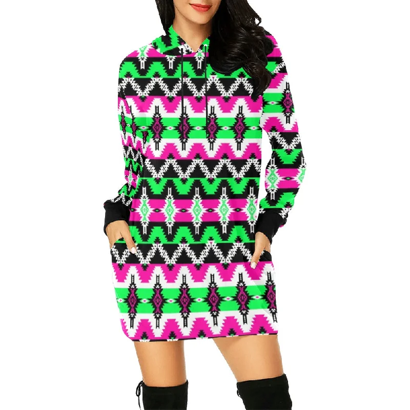 Two Spirit Ceremony Hoodie Dress Hoodie with Frayed Bohemian Relaxed