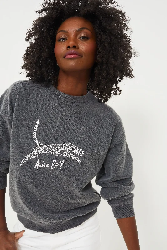 Washed Black Spencer Sweatshirt Spotted Leopard Hoodie with Velcro Closure Adjustable Secure Washed Black Spencer Sweatshirt Spotted Leopard Hoodie with Velcro Closure Adjustable Secure