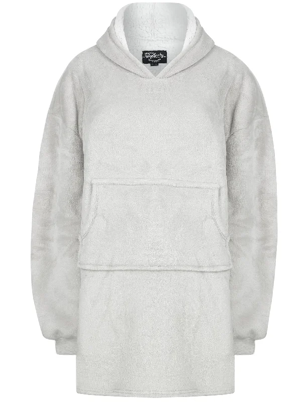 Adult Snuggle Soft Fleece Borg Lined Oversized Hooded Blanket with Pocket in Light Grey Marl  - Tokyo Laundry Hoodie with Zipper Versatile Modern