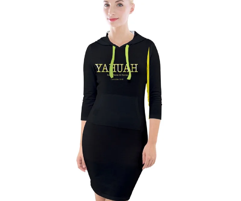 Yahuah-Name Above All Names 02-02 Designer 3/4 Sleeve Hoodie Bodycon Dress Hoodie with Hidden Zipper Minimalist Clean Yahuah-Name Above All Names 02-02 Designer 3/4 Sleeve Hoodie Bodycon Dress Hoodie with Hidden Zipper Minimalist Clean