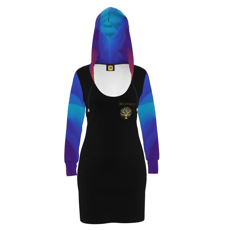 Yahuah-Tree of Life 01 Royal Designer Hoodie Dress Hoodie with Mock Neck Collared Structured Yahuah-Tree of Life 01 Royal Designer Hoodie Dress Hoodie with Mock Neck Collared Structured
