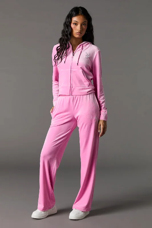 Playboy Rhinestone Velour Wide Leg Pant Elegant Silk Pants