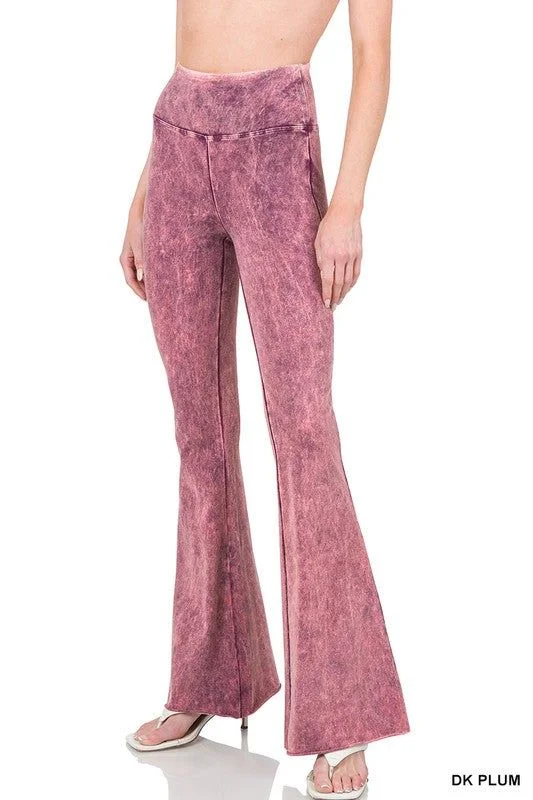 ZENANA | Acid Wash High Waist Raw Edge Hem Pants Relaxed Linen Pants