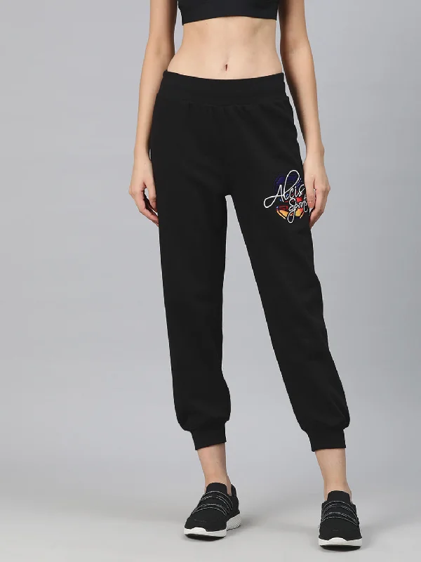 Alcis Women Typography Embroidered Sports Track Pants Soft Stretch Trousers