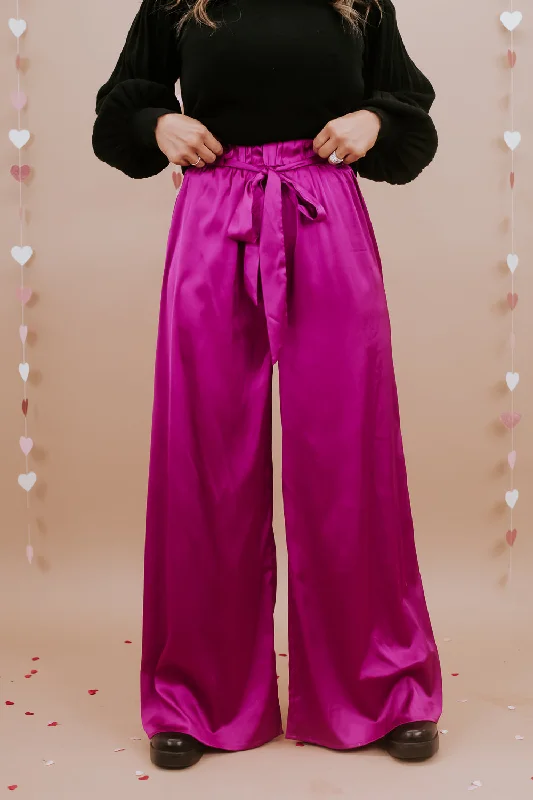 Best For Last Satin Pant, Magenta Warm Wool Trousers