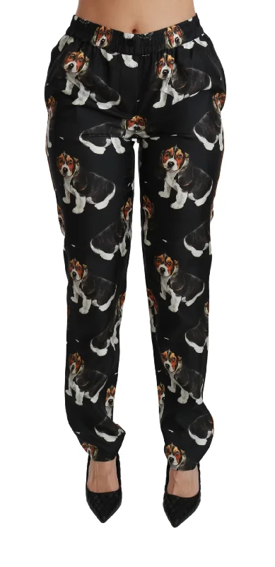 Dolce & Gabbana Printed Mid Waist Skinny Silk Pants Relaxed Fit Trousers