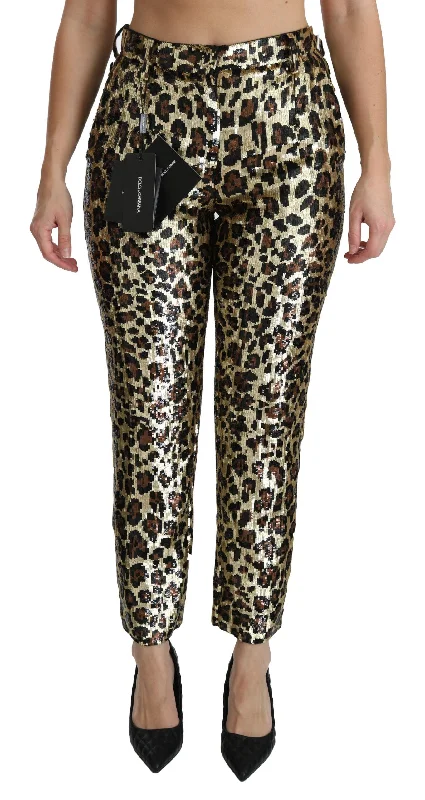 Dolce & Gabbana Sequined High Waist Pants Comfortable Fleece Pants