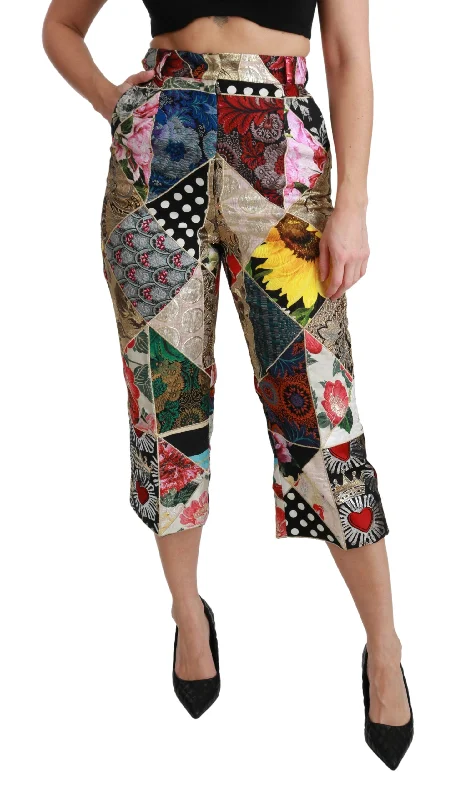 Dolce & Gabbana  Multicolor Patchwork Cropped Pants Elegant Wool Trousers