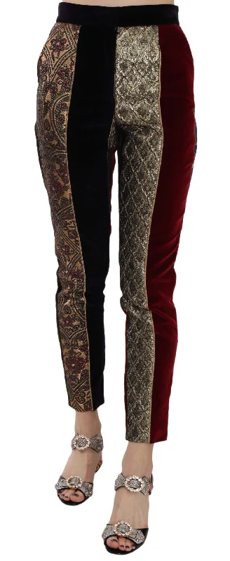 Dolce & Gabbana  Velvet Embroidered Pants Formal Stretch Pants