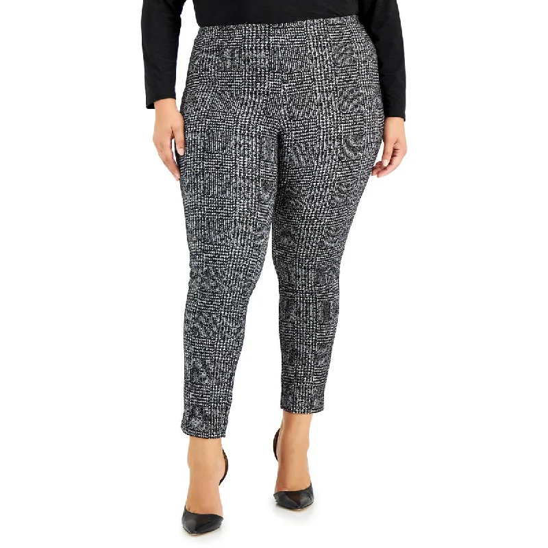 Plus Womens Glen Plaid Slim Leg Ankle Pants Cozy Jogger Leggings