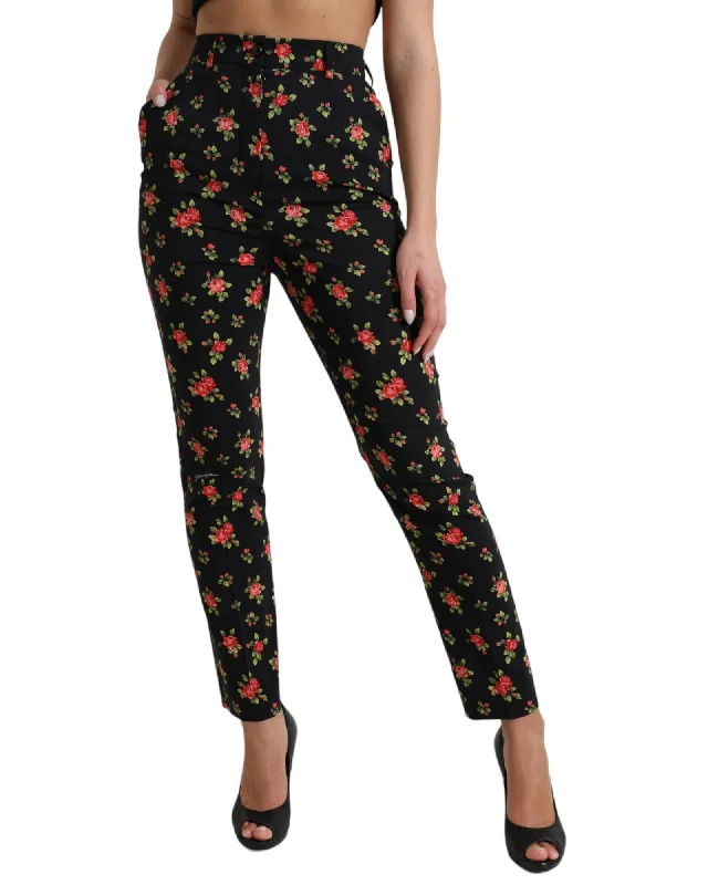 Dolce & Gabbana  Rose Print High Waist Slim Leg Pants Fashionable Tapered Leg Pants