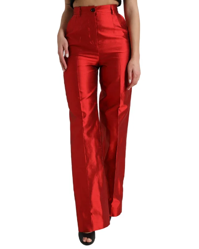 Dolce & Gabbana  Silk Wide Leg Pants - Red Casual Track Pants