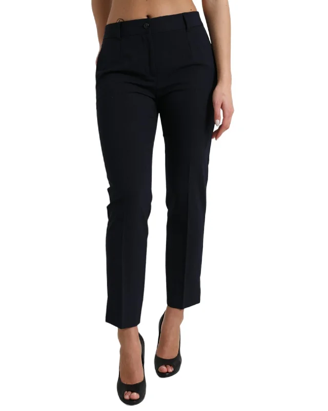 Dolce & Gabbana  Slim Fit Classic Pants Blue Stylish Elastic Waist Pants