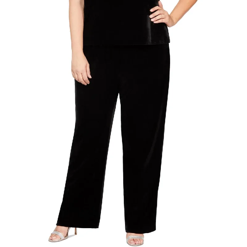 Plus Womens Velvet High Rise High-Waist Pants Sleek Black Pants