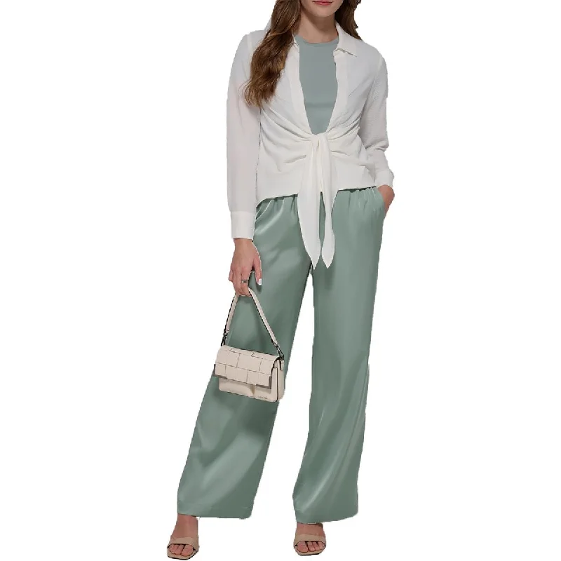 Womens Satin High Rise Wide Leg Pants Comfortable Wide-Leg Pants