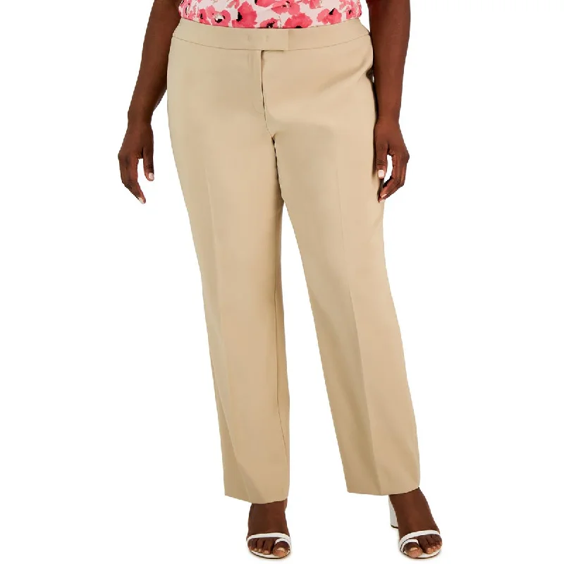 Plus Womens High Rise Khaki Straight Leg Pants Soft Stretch Leggings