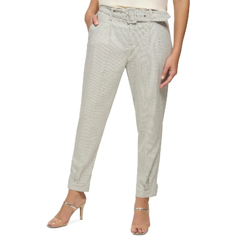 Womens Plaid High Rise Straight Leg Pants Comfortable Jogger Trousers