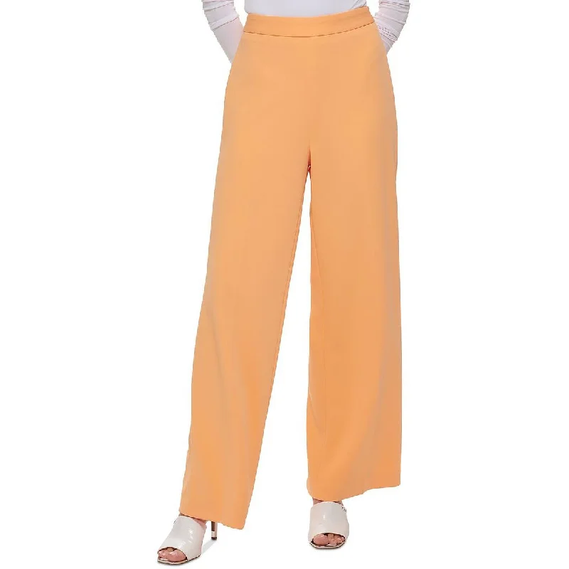 Womens Side Zip Flat Front Wide Leg Pants Comfortable Denim Trousers
