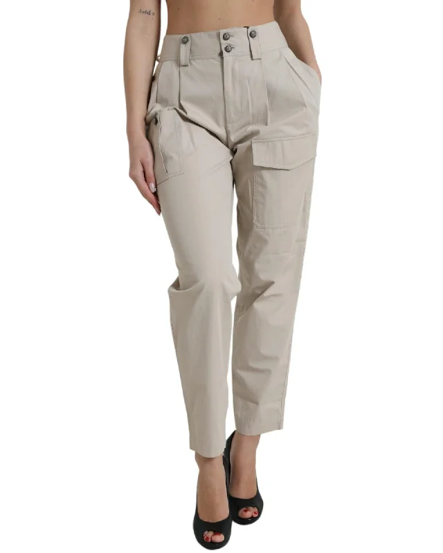 Dolce & Gabbana  Women's Beige Cotton Cargo Pants Fashionable Jogger Pants