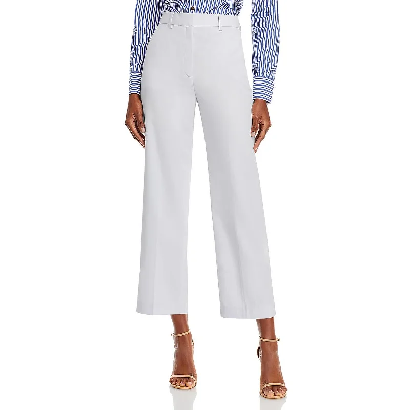 Womens Flare Legs Pleated Cropped Pants Comfortable Denim Trousers