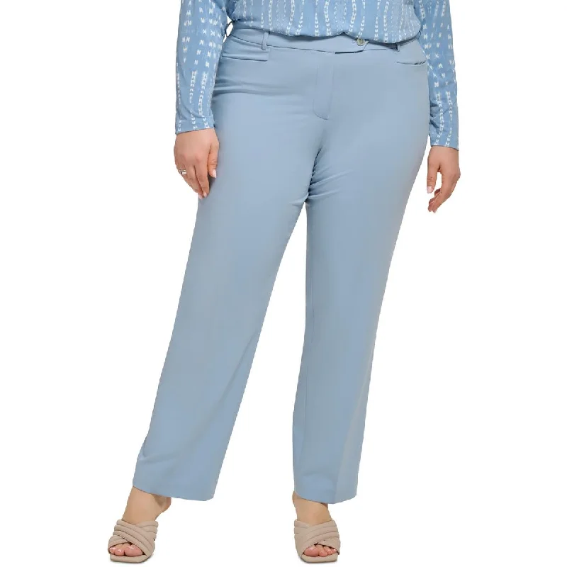 Plus Womens High Rise Solid Straight Leg Pants Elegant Trouser Pants