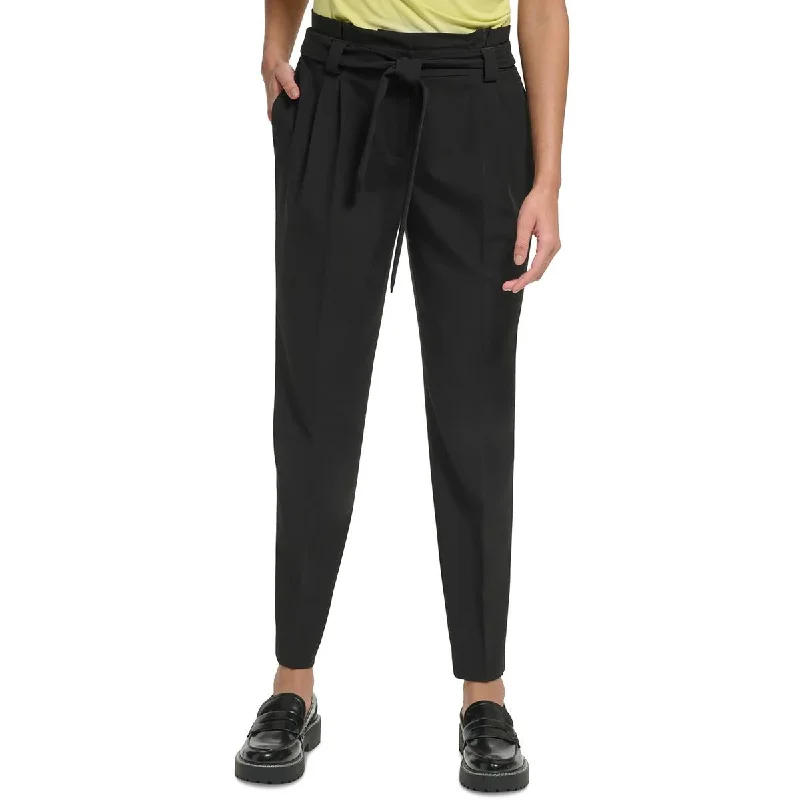 Womens High Rise Tie-Waist Straight Leg Pants Comfortable Fleece Pants