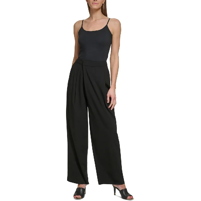 Womens High Rise Pleated Wide Leg Pants Casual Skinny Fit Pants