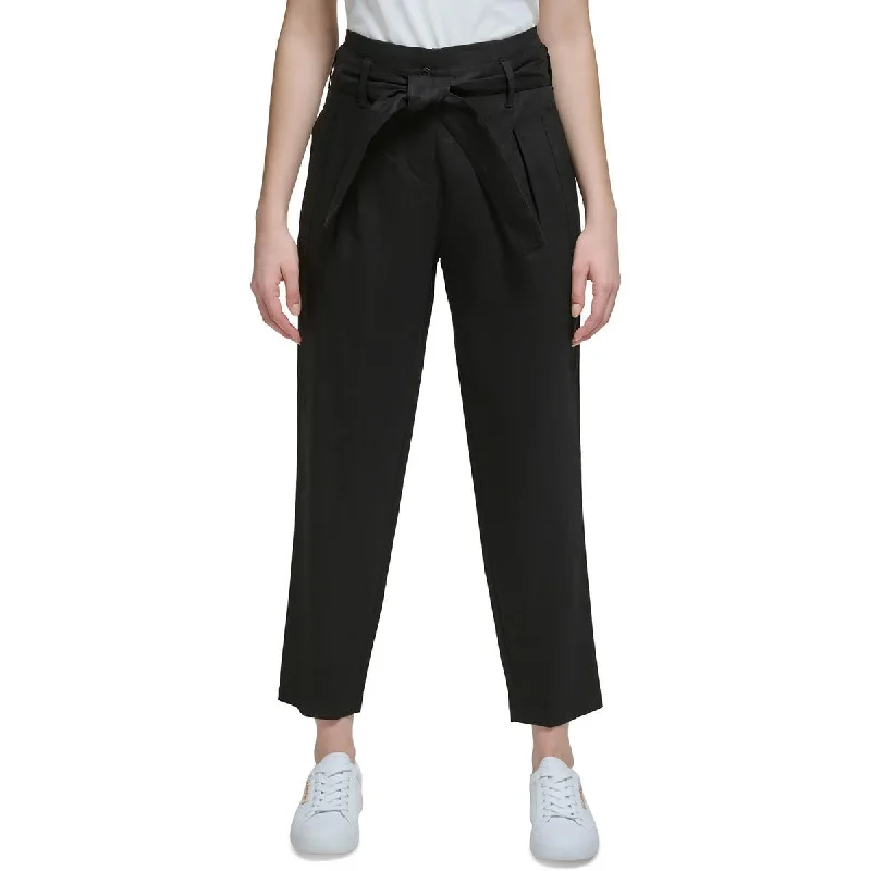 Womens Linen High Waist Cropped Pants Elegant Palazzo Trousers