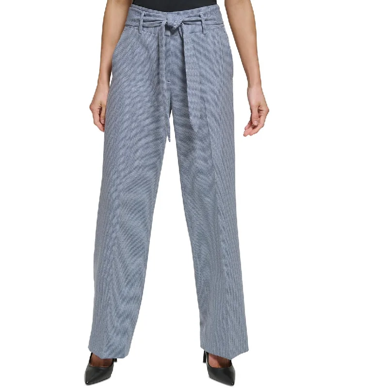 Petites Womens High Rise Workwear Wide Leg Pants Casual Plaid Pants