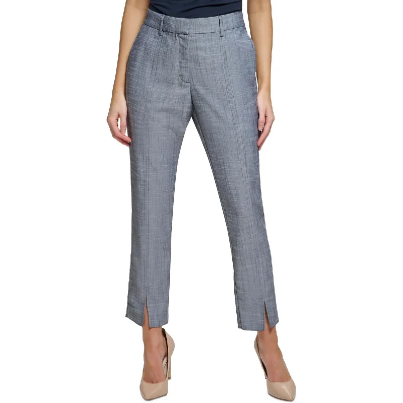 Womens Mid-Rise Straight Leg Ankle Pants Slim-Fit Khaki Pants