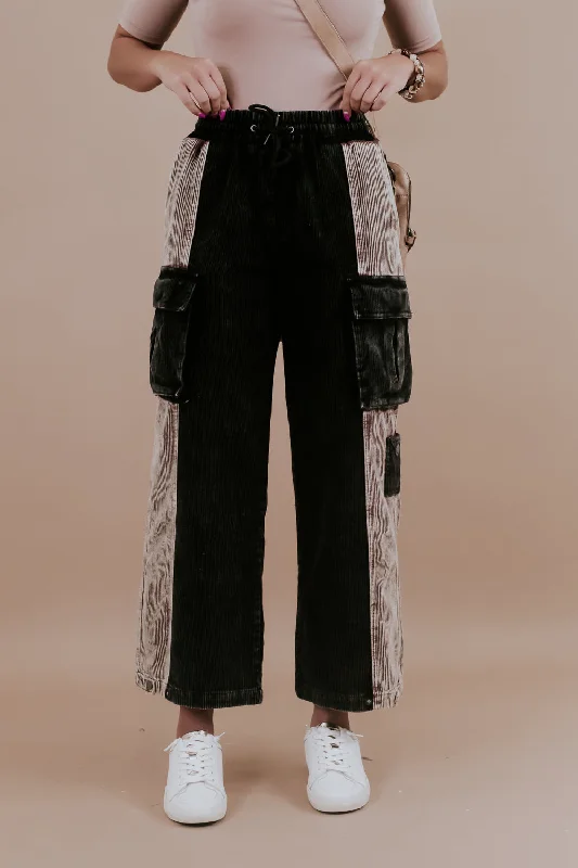 Color Block Corduroy Cargo Pants Elegant Dress Pants