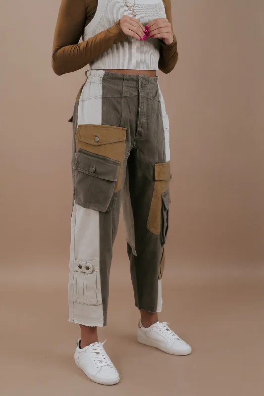 A Step Above Color Blocked Cargo Pants, Olive Comfortable Denim Leggings