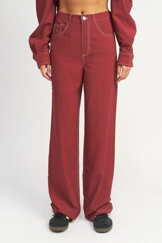 Contrast Stitching Straight Leg Pants Fashionable Tapered Leg Pants
