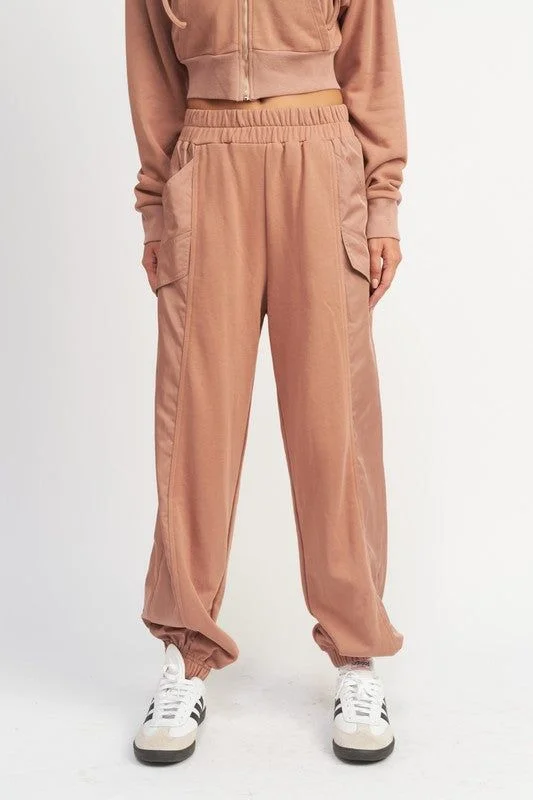 Contrasted Cargo Jogger Pants Comfortable Pleated Pants