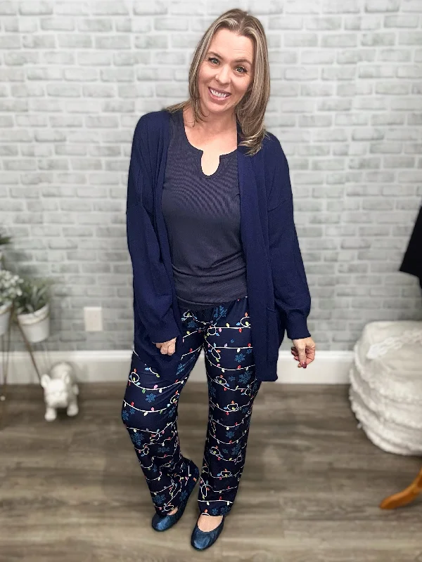 Holiday Lights Wide Leg Lounge Pants with Pockets Relaxed Fit Trousers