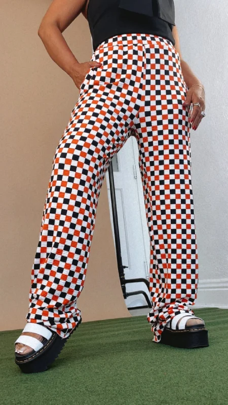 ECB Exclusive : Kickin' It Checkered Pant, Orange/Black Soft Stretch Trousers