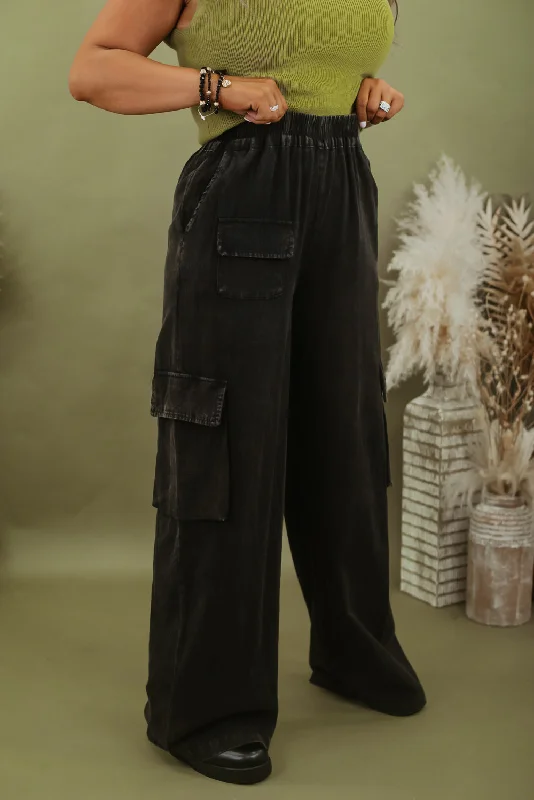 Outta Your League Mineral Wash Cargo Pants, Black High-Waist Trousers